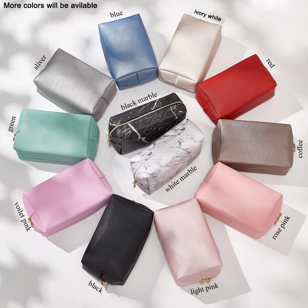 2Pcs Set PU Leather Cosmetic Bag for Women Minimalism Makeup Bag for Daily Use Portable Storage Purse Small Neat Cosmetic Pouch Water-Resistant Toiletry Bag for Travel (Black))