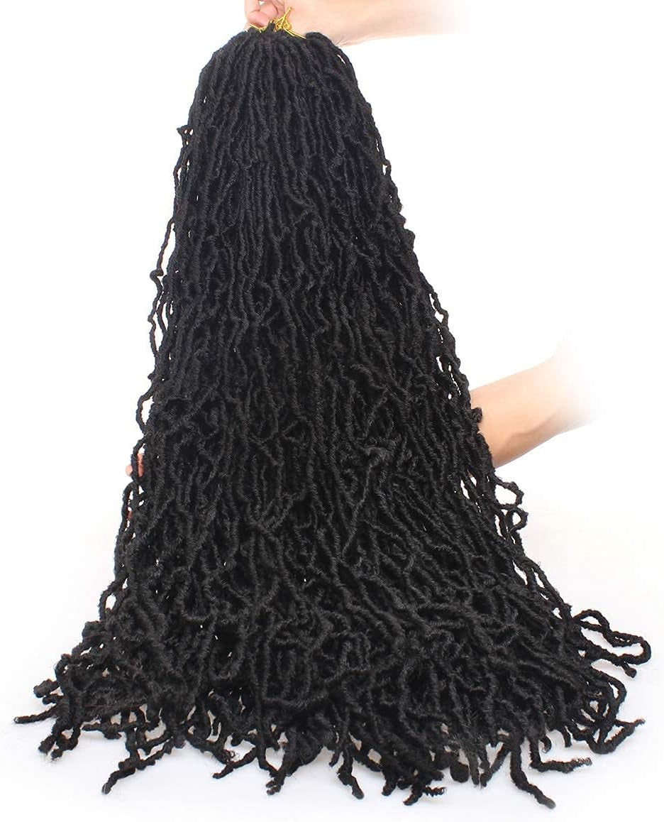 30 Inch New Faux Locs Crochet Hair,6 Packs Pre-Looped Extended Distressed Soft Locs for Black Women, Synthetic Goddess Locs Hair Afro Roots Crochet Locs 1B#