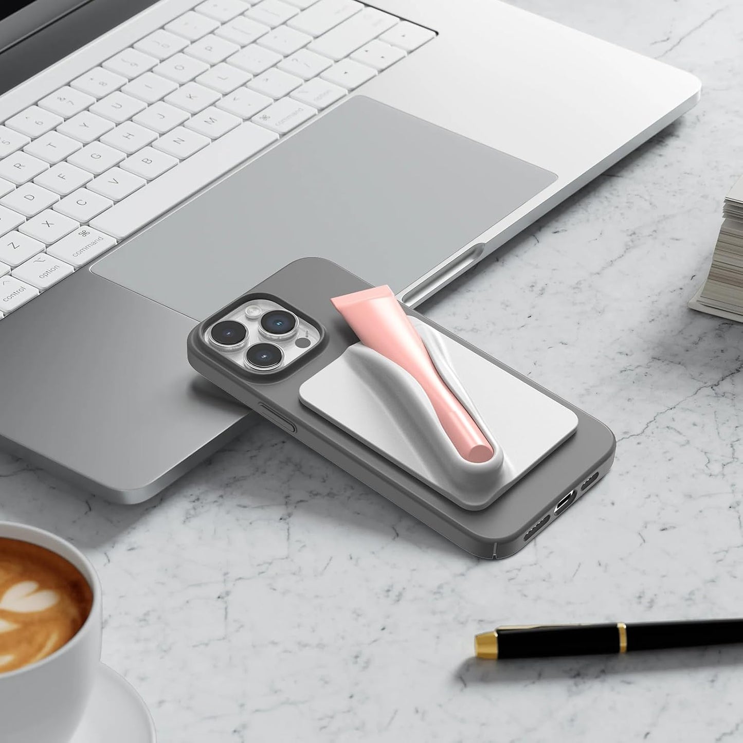 2 Pack Lip Gloss Adhesive Sleeve for Cell Phone, Silky Silicone Lip Holder Stick-On Phone Case, Compatible for Summer Fridays, LANEIGE, Rhode Lipgloss, Grey+Grey