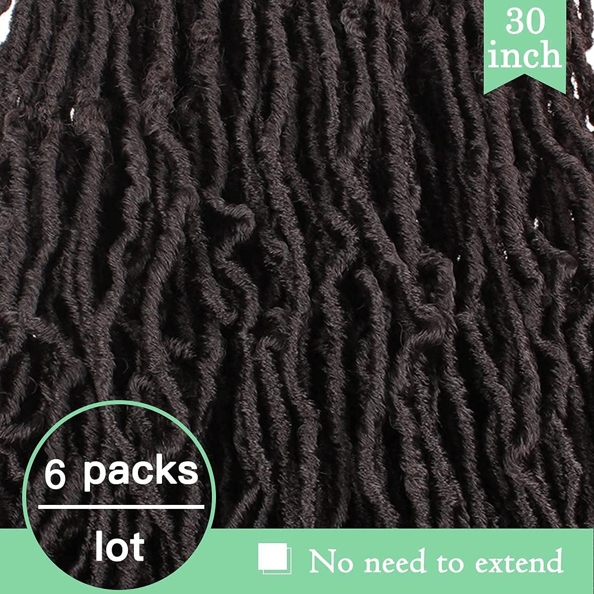 30 Inch New Faux Locs Crochet Hair,6 Packs Pre-Looped Extended Distressed Soft Locs for Black Women, Synthetic Goddess Locs Hair Afro Roots Crochet Locs 1B#