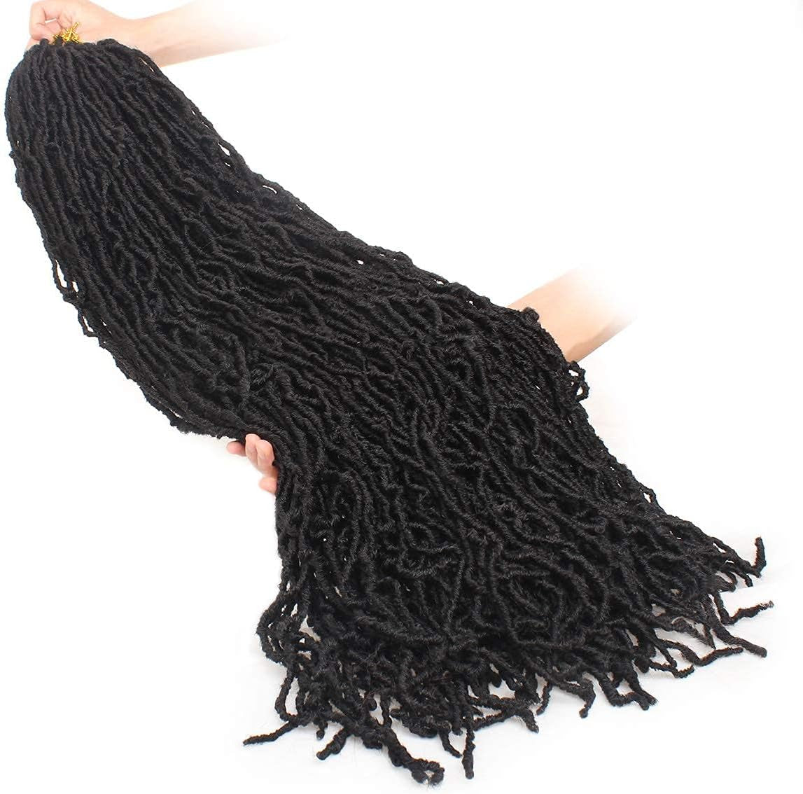 30 Inch New Faux Locs Crochet Hair,6 Packs Pre-Looped Extended Distressed Soft Locs for Black Women, Synthetic Goddess Locs Hair Afro Roots Crochet Locs 1B#