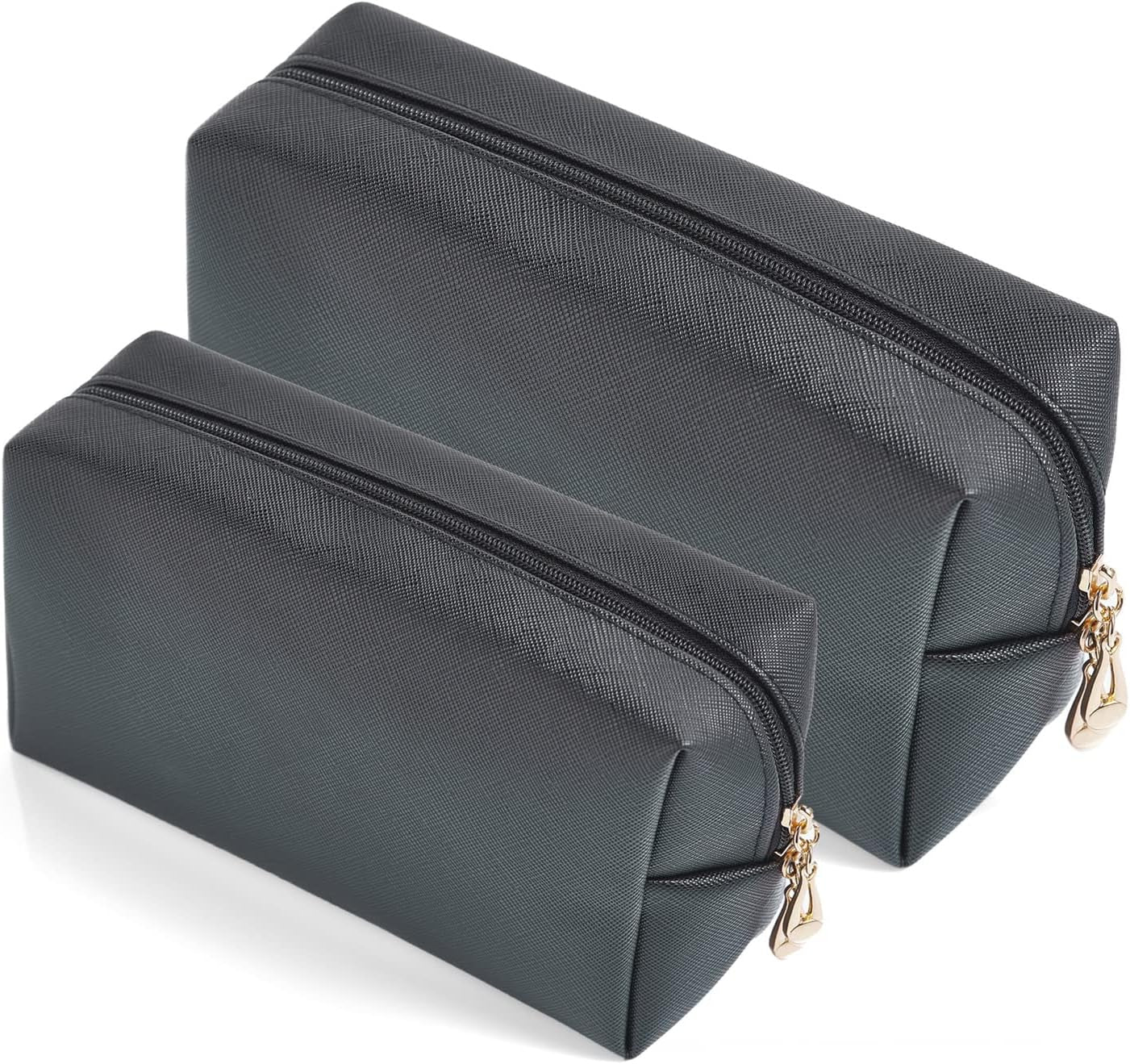 2Pcs Set PU Leather Cosmetic Bag for Women Minimalism Makeup Bag for Daily Use Portable Storage Purse Small Neat Cosmetic Pouch Water-Resistant Toiletry Bag for Travel (Black))