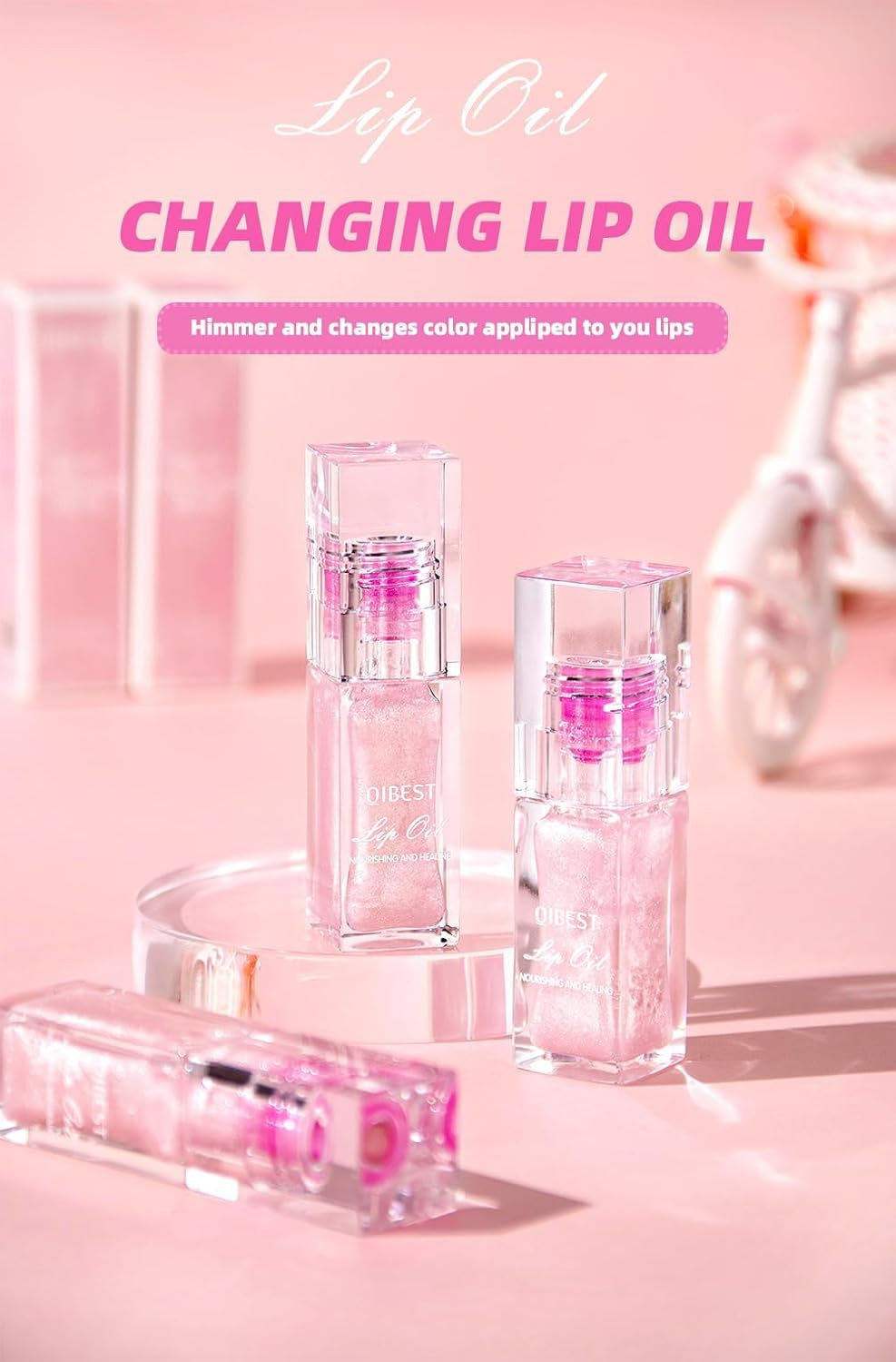 Cosmetics Color Changing Lip Oil V2, Magic Color Changing Lip Oil Cosmetics, Plumping Lip Oil Moisturizing Lip Gloss, Long Lasting Lip Glow Oil Non-Sticky Warm Change Glitter Lip Tint (Pack of 1)