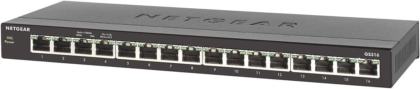 16-Port Gigabit Ethernet Unmanaged Switch (GS316) - Desktop, Fanless Housing for Quiet Operation
