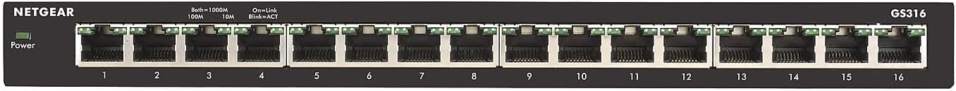 16-Port Gigabit Ethernet Unmanaged Switch (GS316) - Desktop, Fanless Housing for Quiet Operation