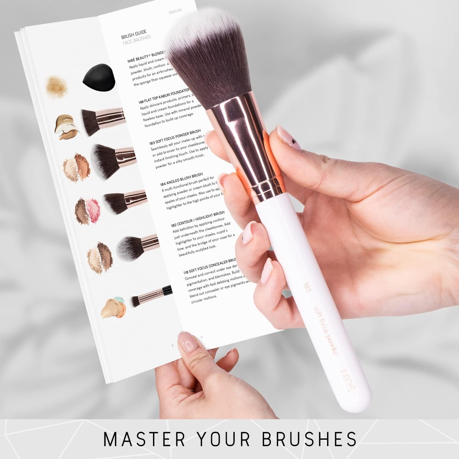Beauty White 15Piece Award Winning Professional Makeup Brush Set: Vegan Makeup Brushes with Case, Makeup Sponge, Cleaner, Guide, Gift Box