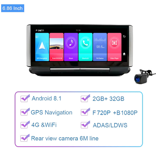 7 Inch 4G Android 8.1 Car DVR 2GB+32GB GPS Navigator ADAS Car Video Recorder Dual Lens Dashboard Camera Parking Monitor