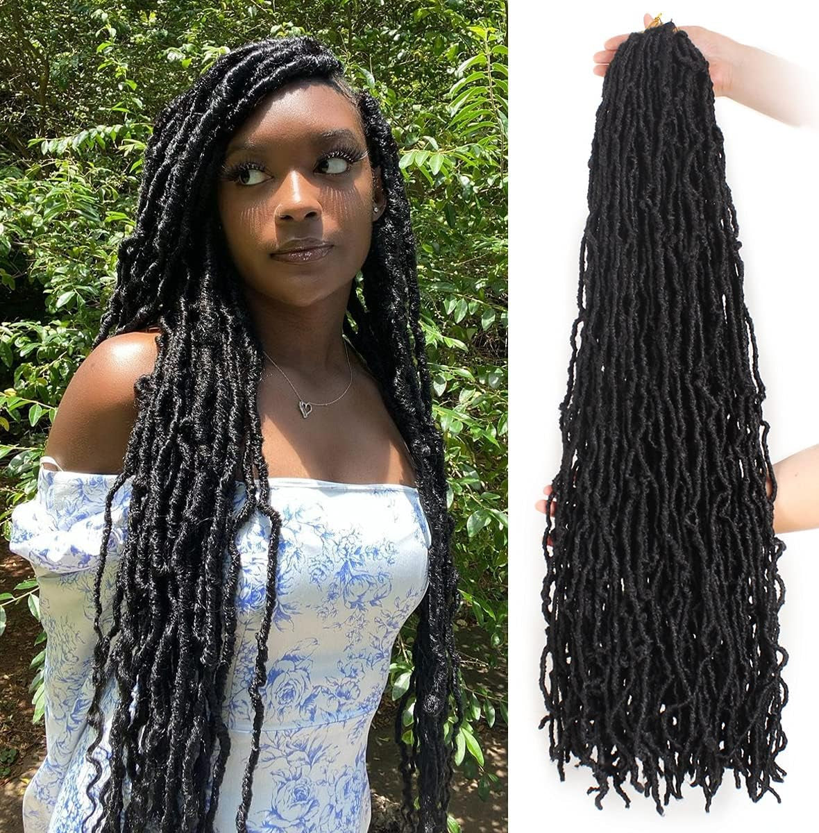 30 Inch New Faux Locs Crochet Hair,6 Packs Pre-Looped Extended Distressed Soft Locs for Black Women, Synthetic Goddess Locs Hair Afro Roots Crochet Locs 1B#