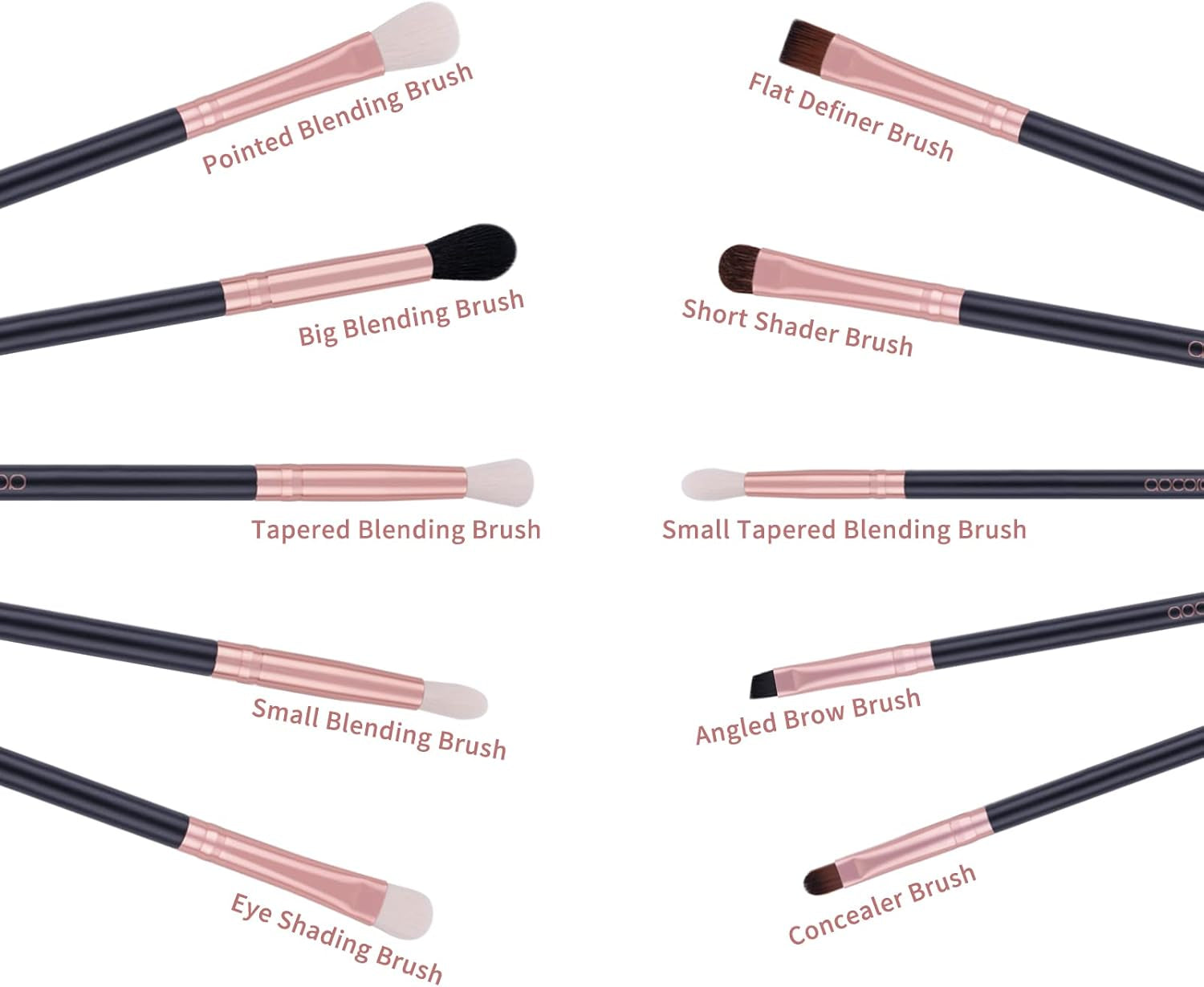 Eyeshadow Brushes, 10Pcs Eyebrow Brush Eyeliner Concealer Brush Eye Makeup Brushes Set Professiona Make up Brush Kit with Gift Box (Black with Rose Gold,Wooden Handles)