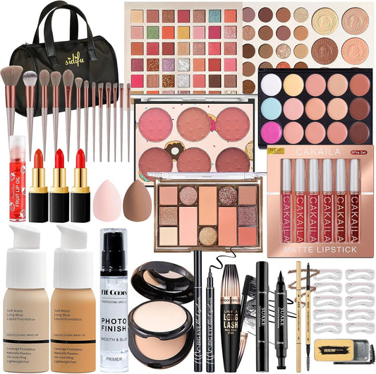 Makeup Set, Makeup Kit for Women Girls Teens Full Kit, Makeup Present Set for Beginners and Professionals Include Eyeshadow Palettes, Foundation, Liquid Lipsticks Set