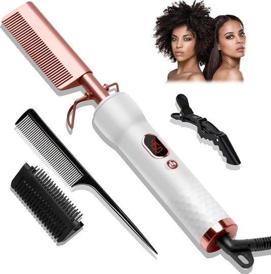Hot Comb for Wigs Human Hair,14 Temps Straightening Comb,110-240V Electric Hot Comb for Black Women Hair,4X Less Damage Pressing Combs for Black Hair