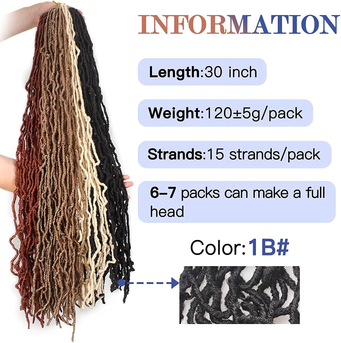 30 Inch New Faux Locs Crochet Hair,6 Packs Pre-Looped Extended Distressed Soft Locs for Black Women, Synthetic Goddess Locs Hair Afro Roots Crochet Locs 1B#