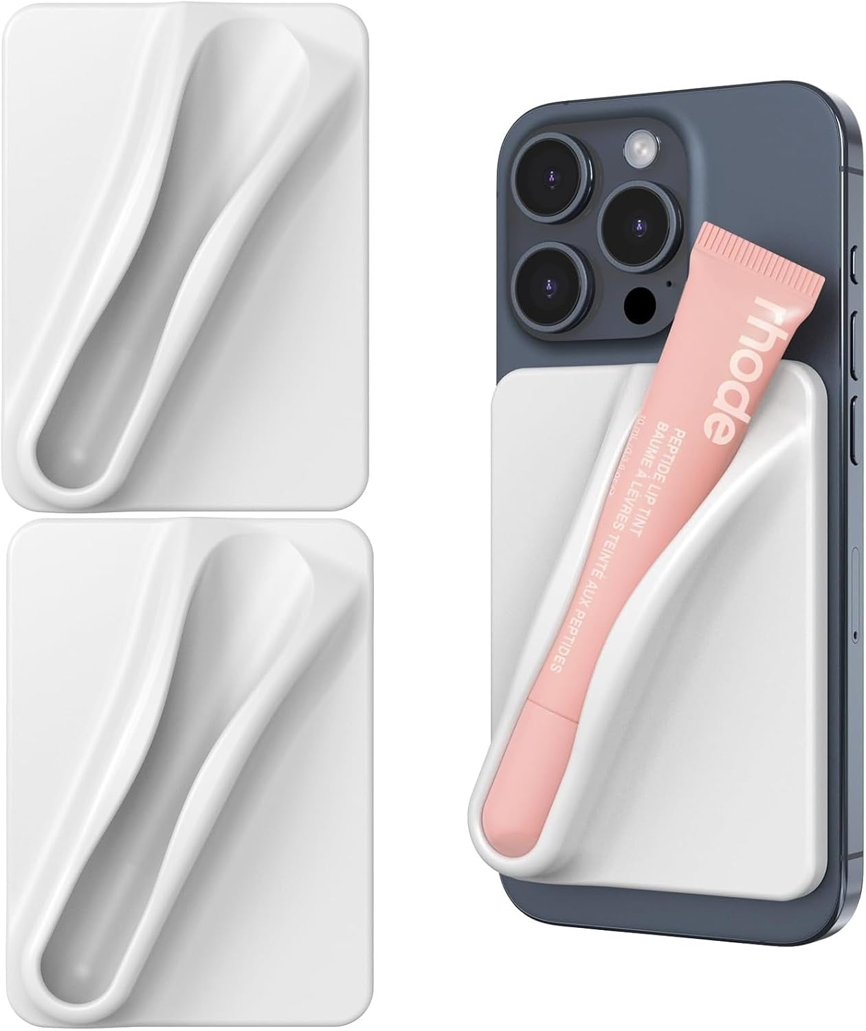 2 Pack Lip Gloss Adhesive Sleeve for Cell Phone, Silky Silicone Lip Holder Stick-On Phone Case, Compatible for Summer Fridays, LANEIGE, Rhode Lipgloss, Grey+Grey