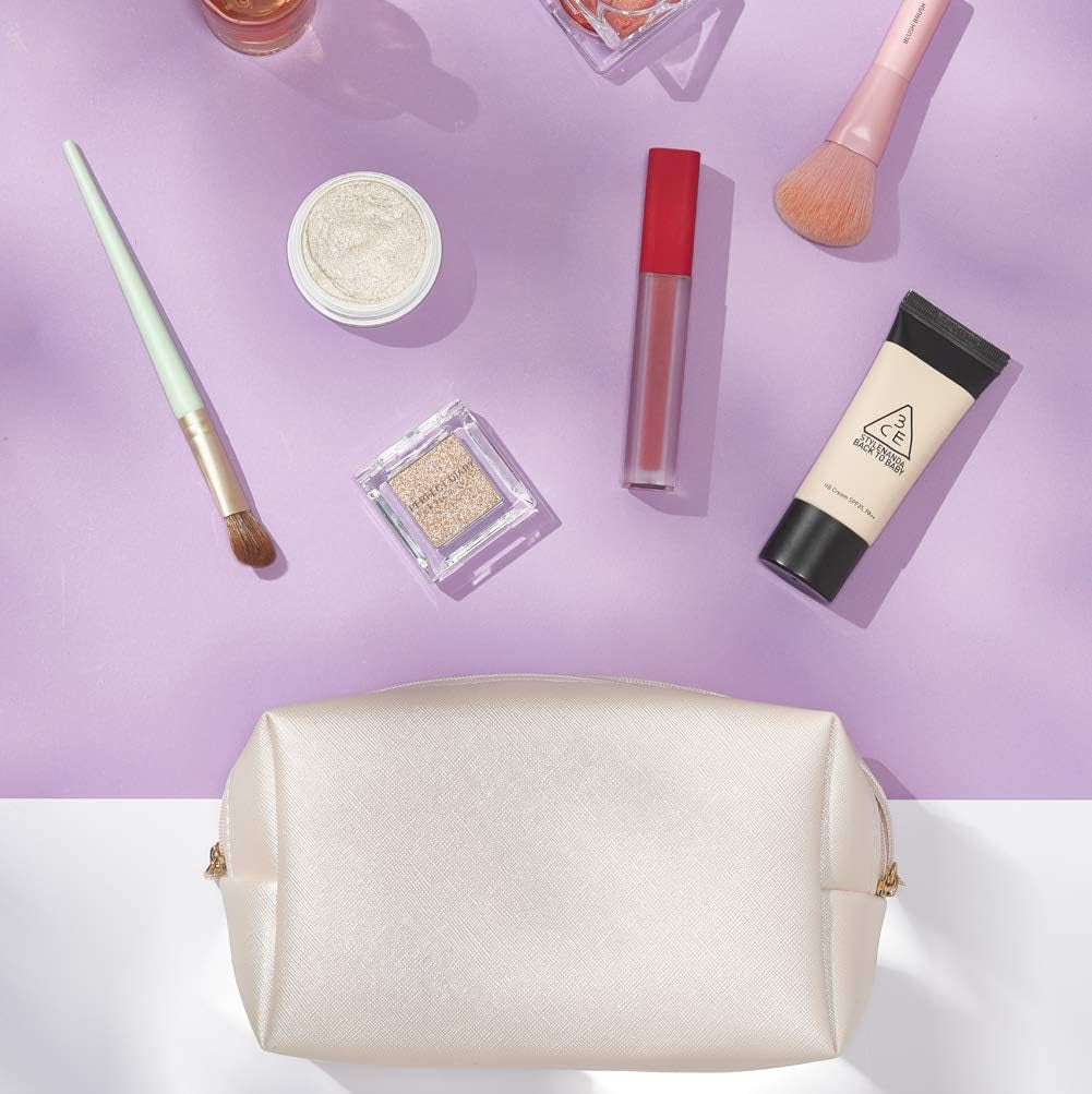 2Pcs Set PU Leather Cosmetic Bag for Women Minimalism Makeup Bag for Daily Use Portable Storage Purse Small Neat Cosmetic Pouch Water-Resistant Toiletry Bag for Travel (Black))