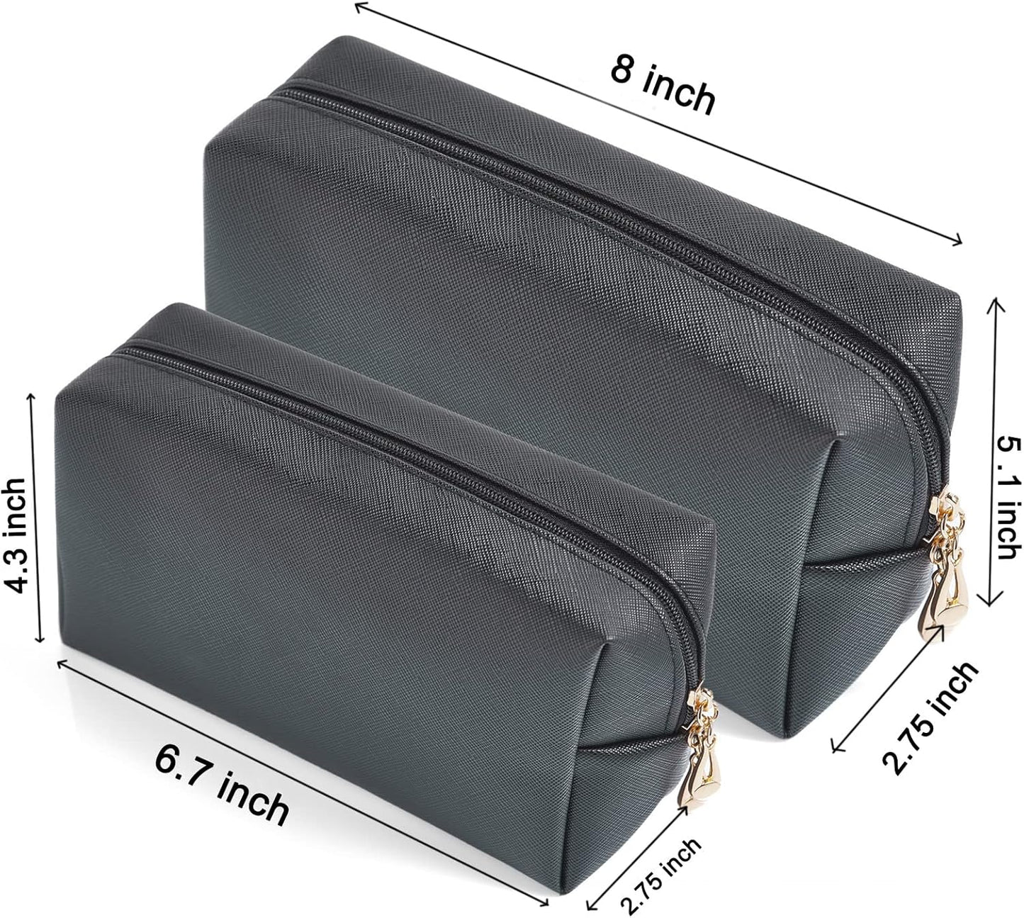 2Pcs Set PU Leather Cosmetic Bag for Women Minimalism Makeup Bag for Daily Use Portable Storage Purse Small Neat Cosmetic Pouch Water-Resistant Toiletry Bag for Travel (Black))