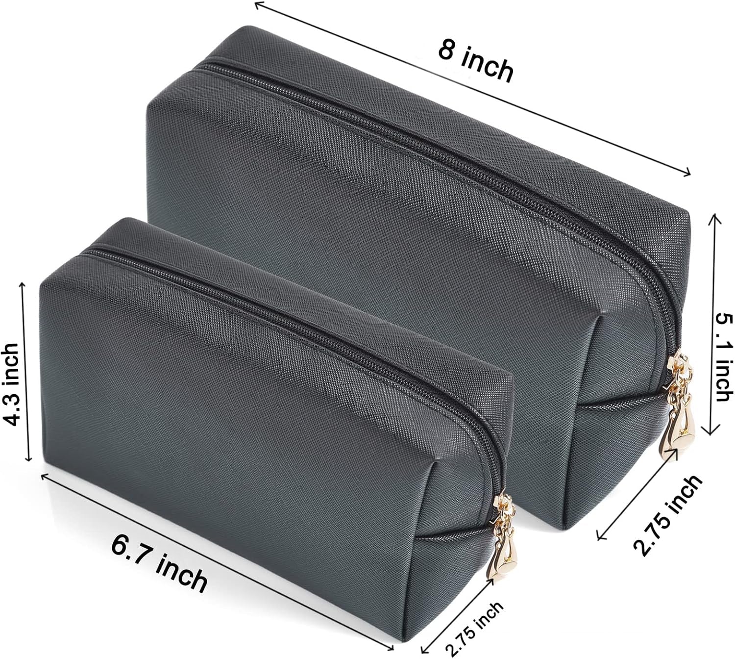 2Pcs Set PU Leather Cosmetic Bag for Women Minimalism Makeup Bag for Daily Use Portable Storage Purse Small Neat Cosmetic Pouch Water-Resistant Toiletry Bag for Travel (Black))